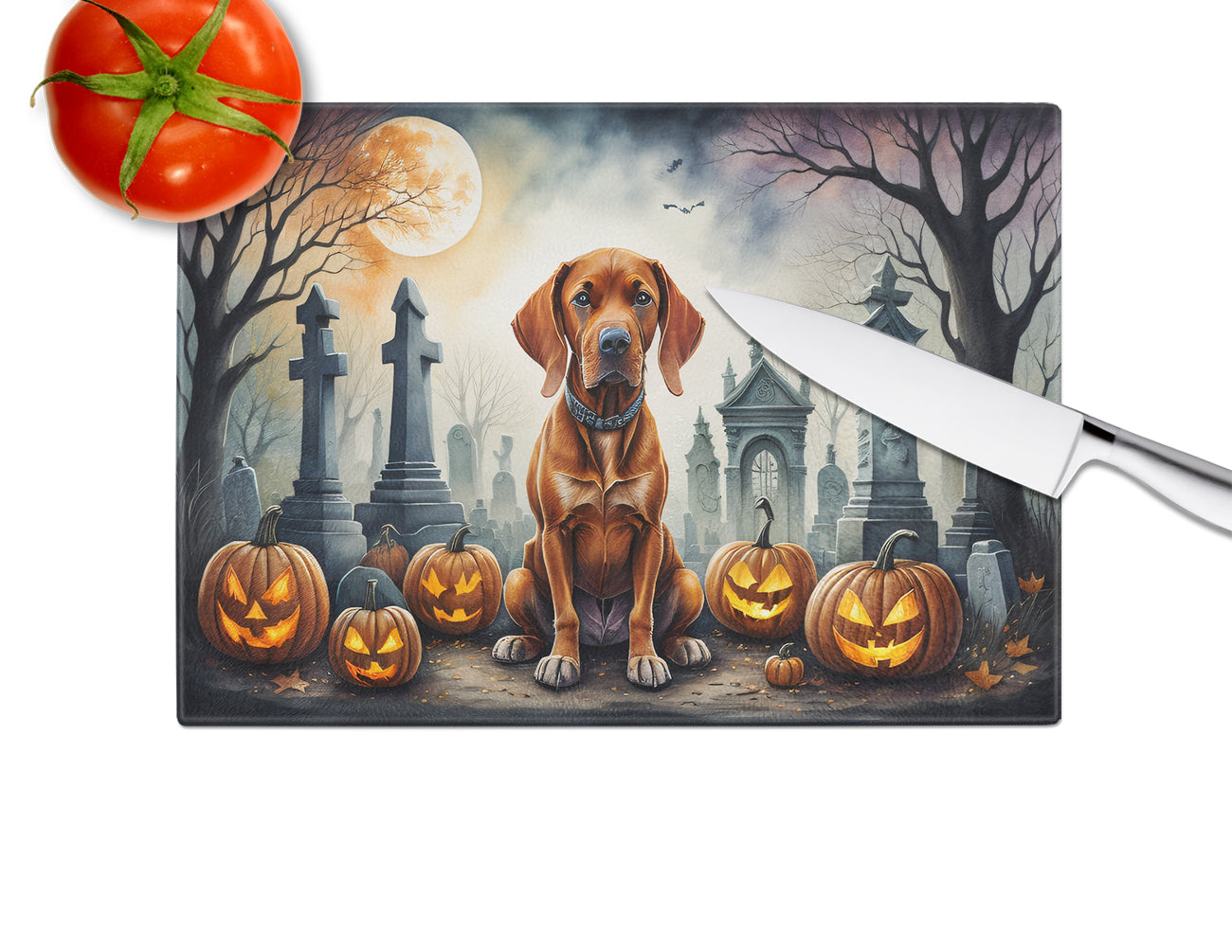 Vizsla Spooky Halloween Glass Cutting Board