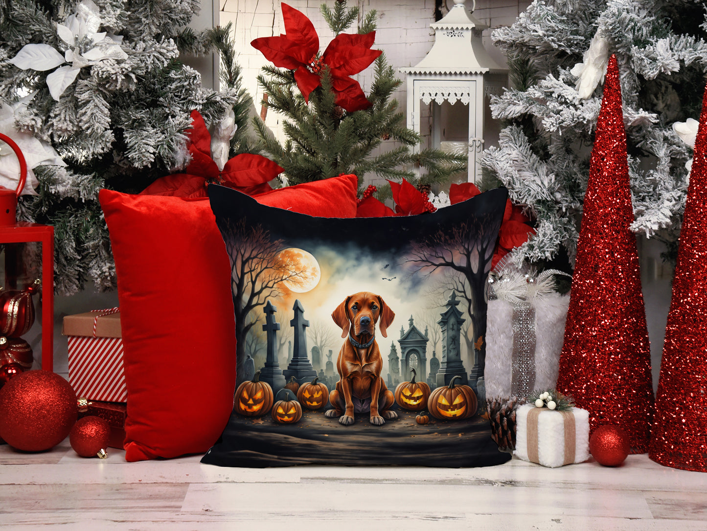 Vizsla Spooky Halloween Throw Pillow