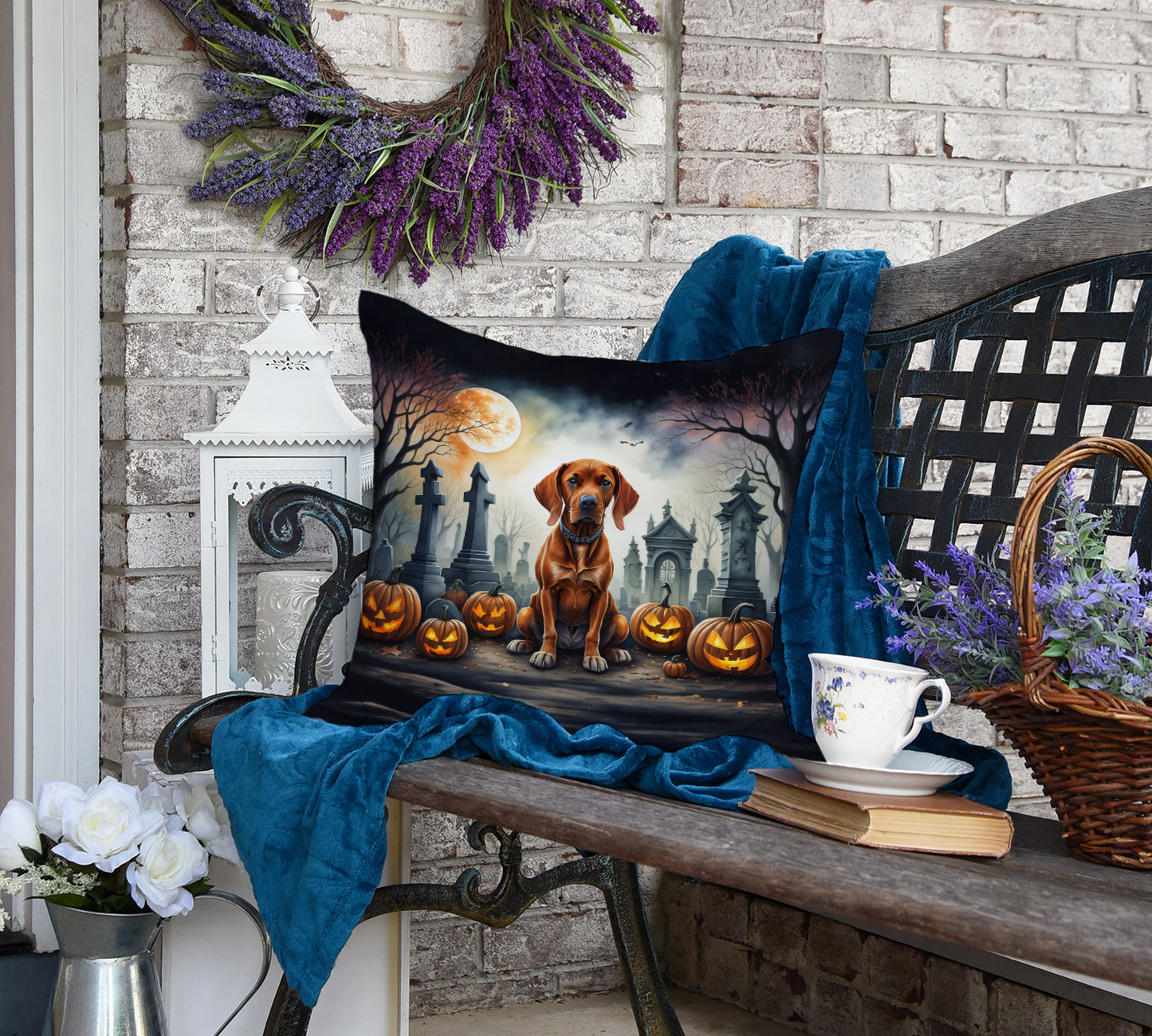 Vizsla Spooky Halloween Throw Pillow