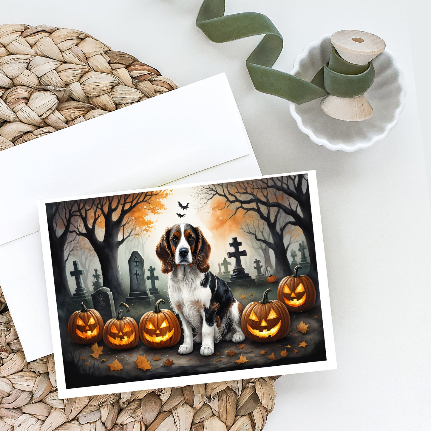 Welsh Springer Spaniel Spooky Halloween Greeting Cards Pack of 8