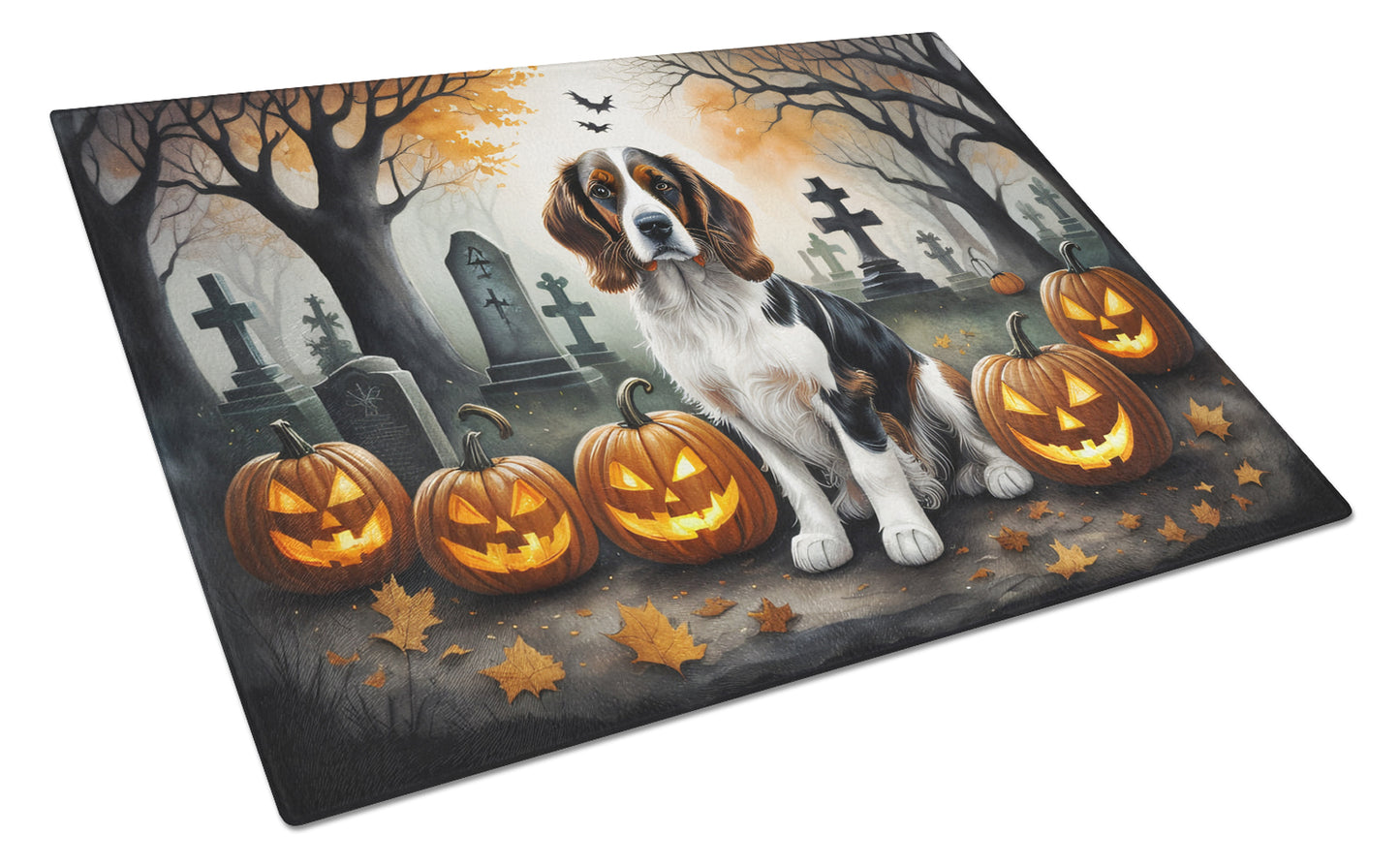 Buy this Welsh Springer Spaniel Spooky Halloween Glass Cutting Board