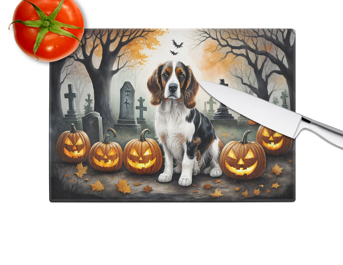 Welsh Springer Spaniel Spooky Halloween Glass Cutting Board