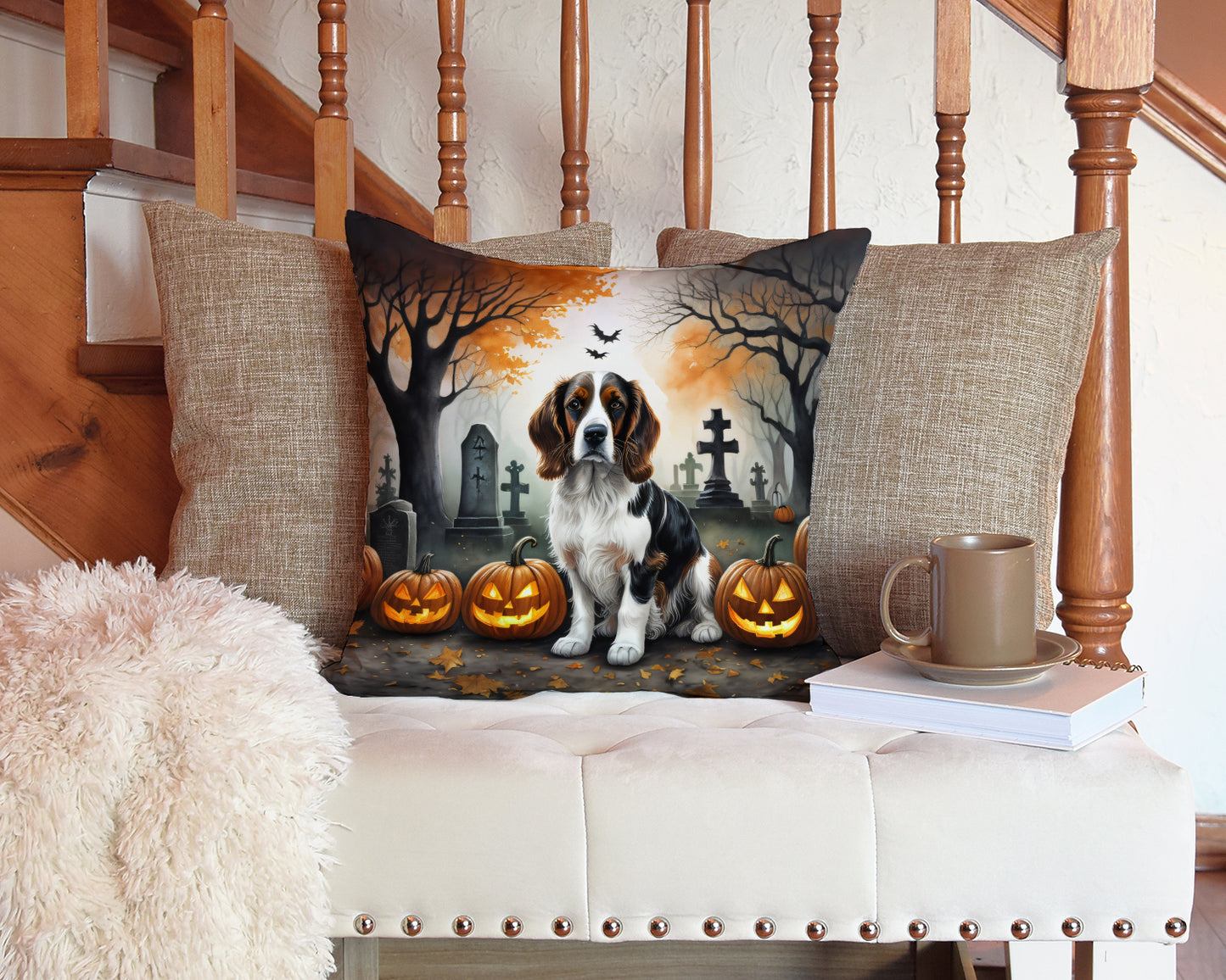 Welsh Springer Spaniel Spooky Halloween Throw Pillow