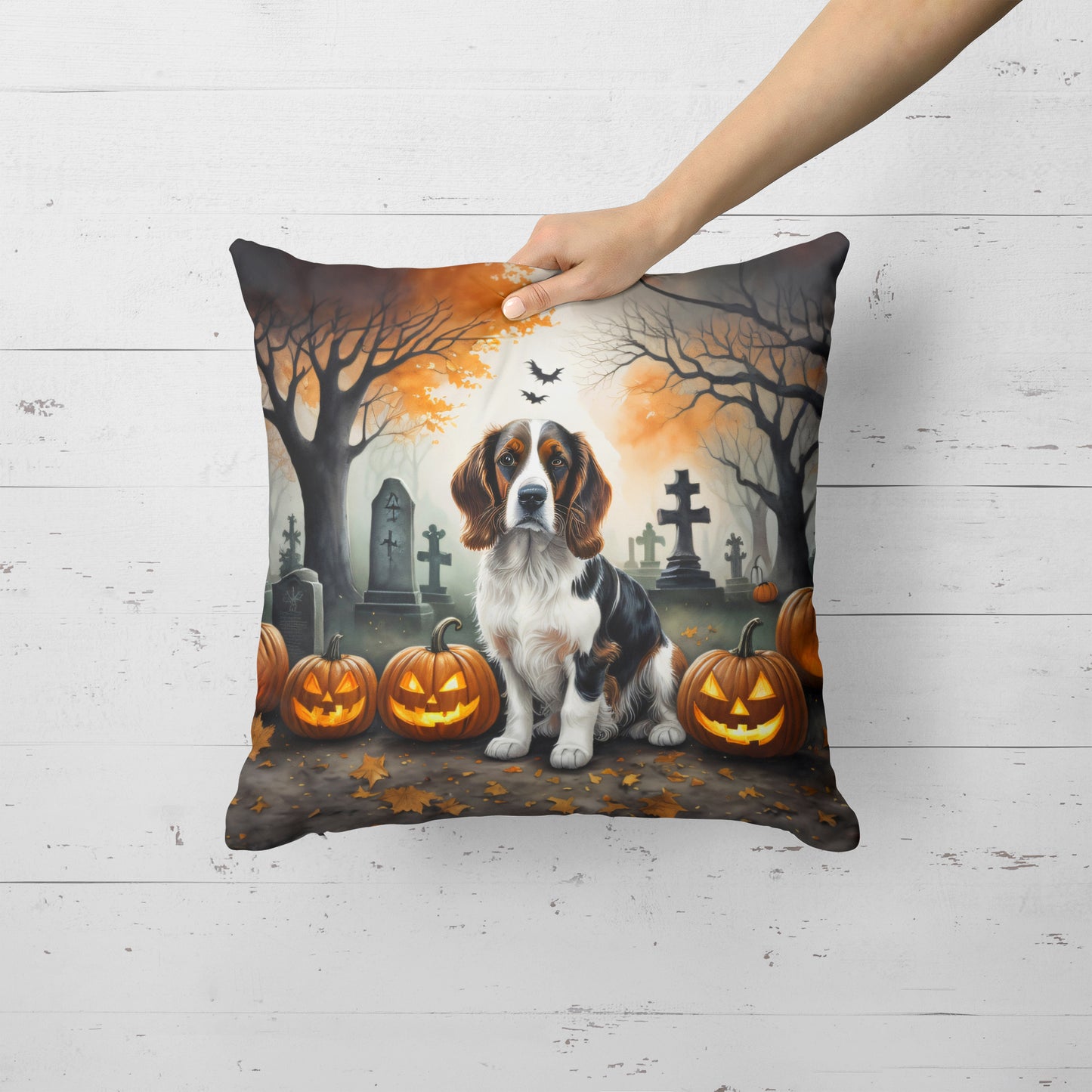 Welsh Springer Spaniel Spooky Halloween Throw Pillow