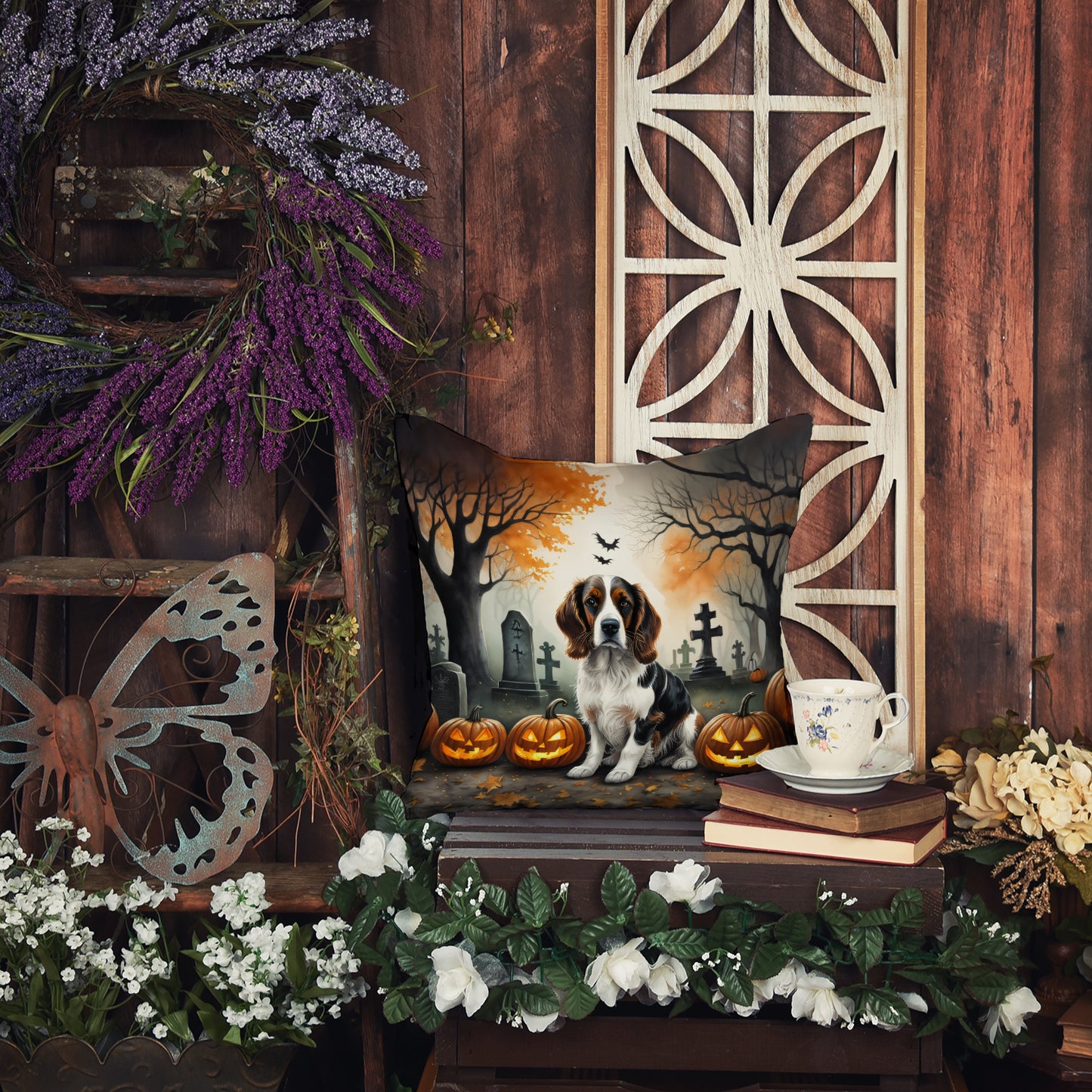 Welsh Springer Spaniel Spooky Halloween Throw Pillow