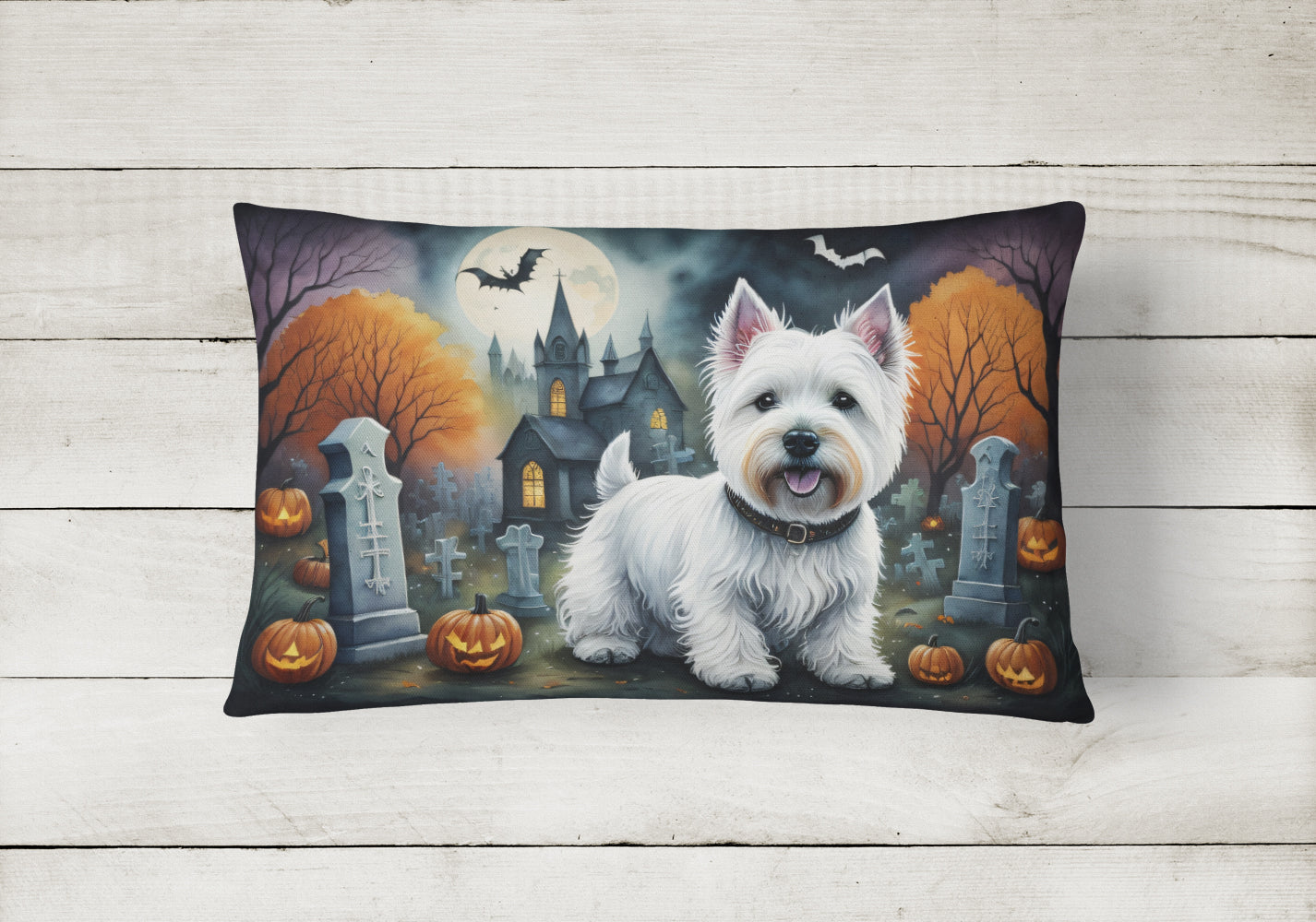 Westie Spooky Halloween Throw Pillow