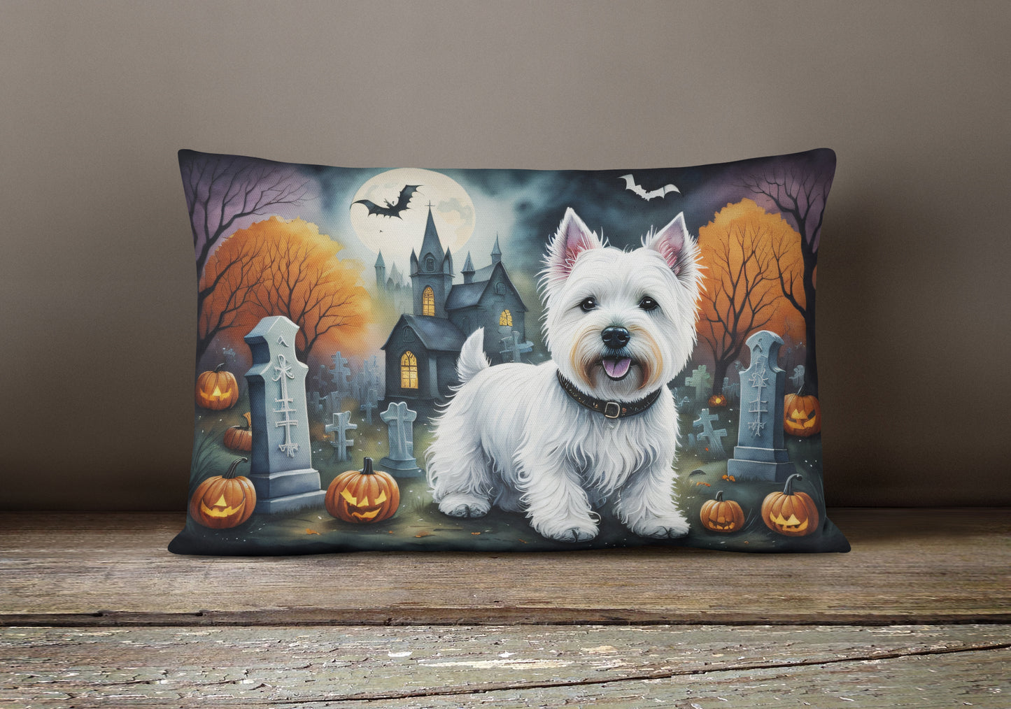 Westie Spooky Halloween Throw Pillow