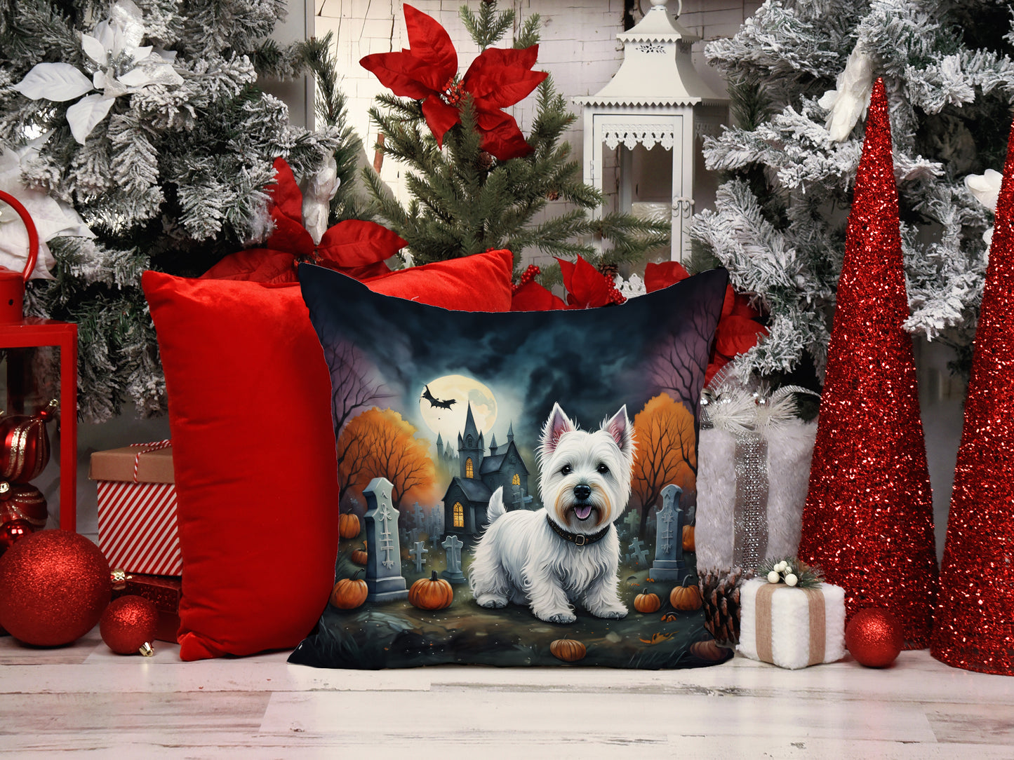 Westie Spooky Halloween Throw Pillow