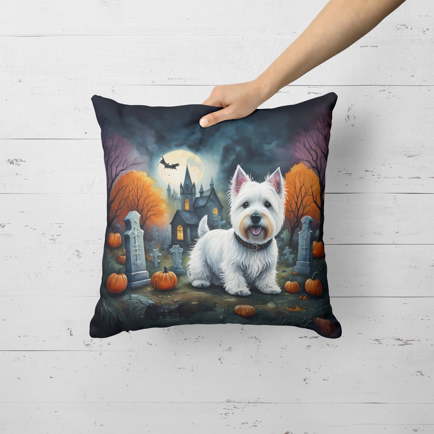 Westie Spooky Halloween Throw Pillow