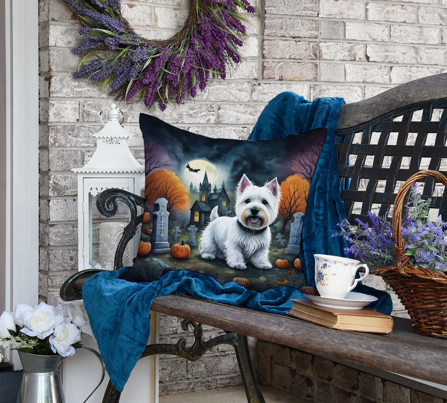 Westie Spooky Halloween Throw Pillow