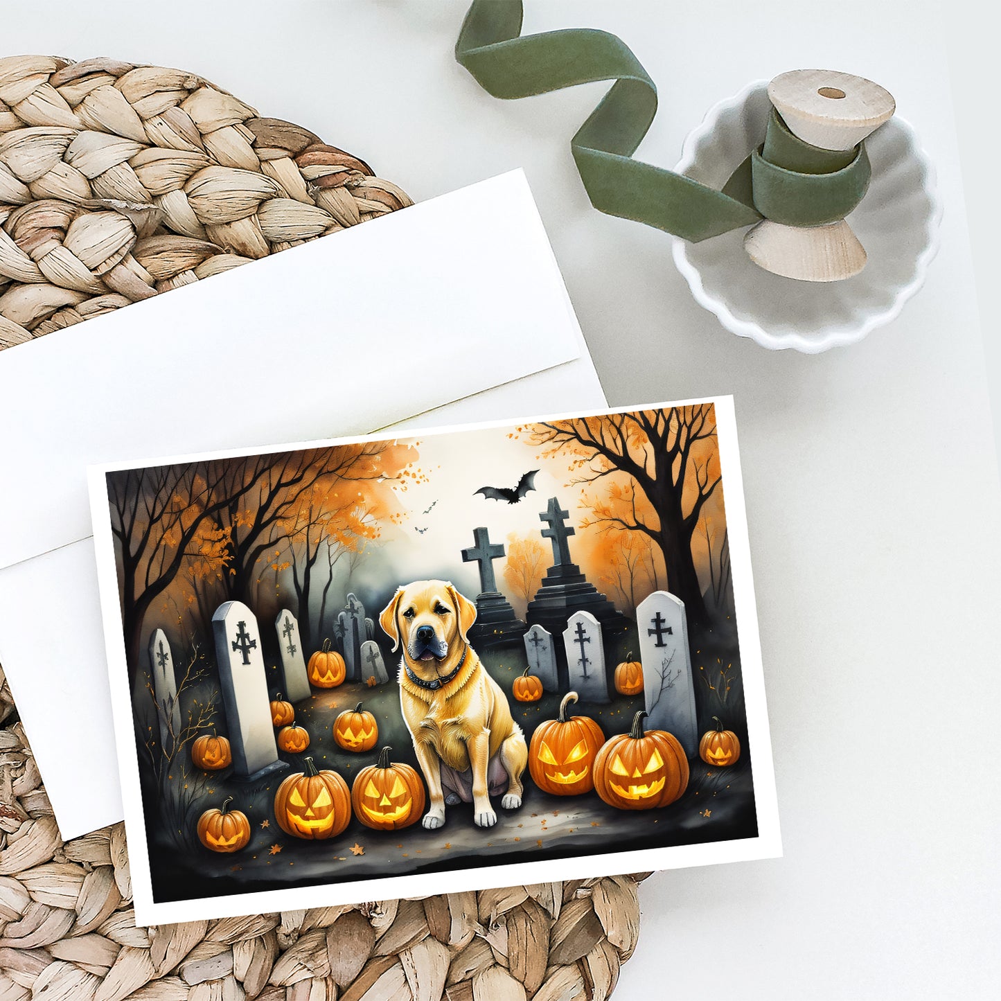 Yellow Labrador Retriever Spooky Halloween Greeting Cards Pack of 8