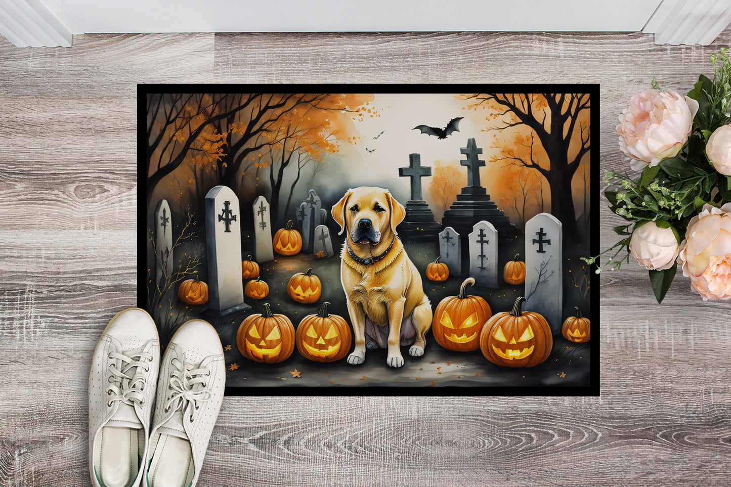 Yellow Labrador Retriever Spooky Halloween Doormat