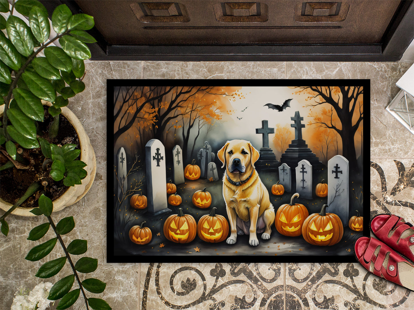 Yellow Labrador Retriever Spooky Halloween Doormat