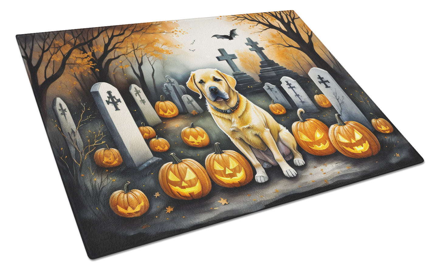 Buy this Yellow Labrador Retriever Spooky Halloween Glass Cutting Board