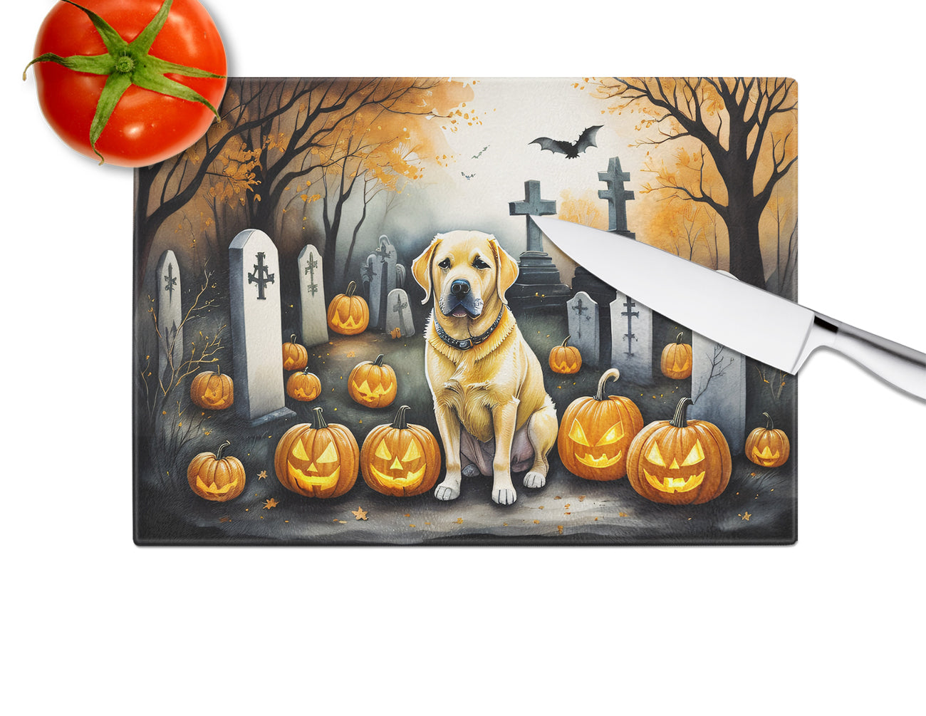 Yellow Labrador Retriever Spooky Halloween Glass Cutting Board