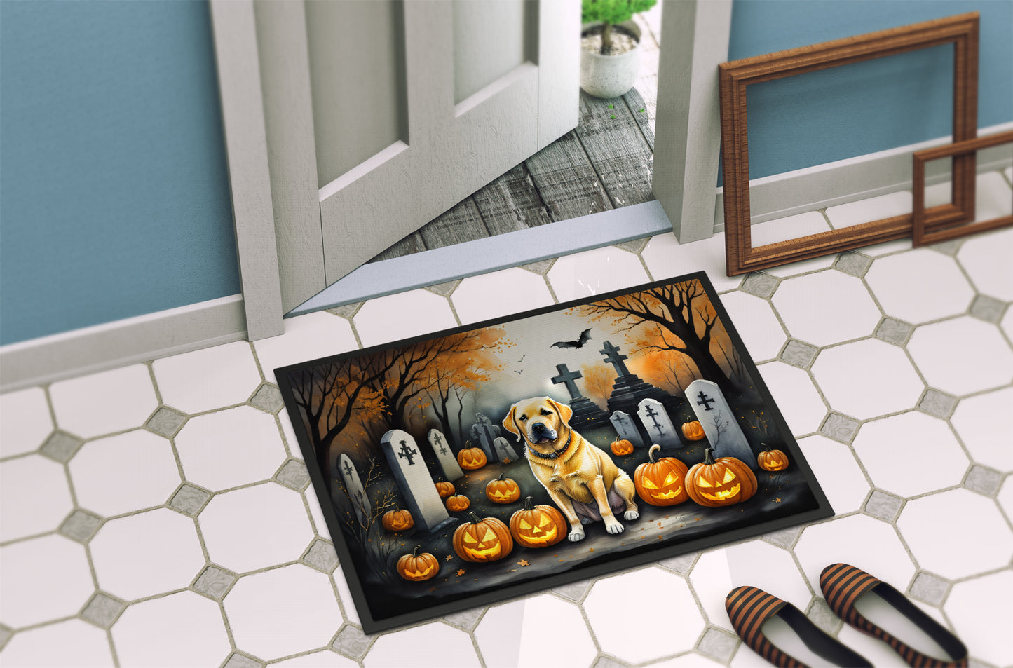 Yellow Labrador Retriever Spooky Halloween Doormat