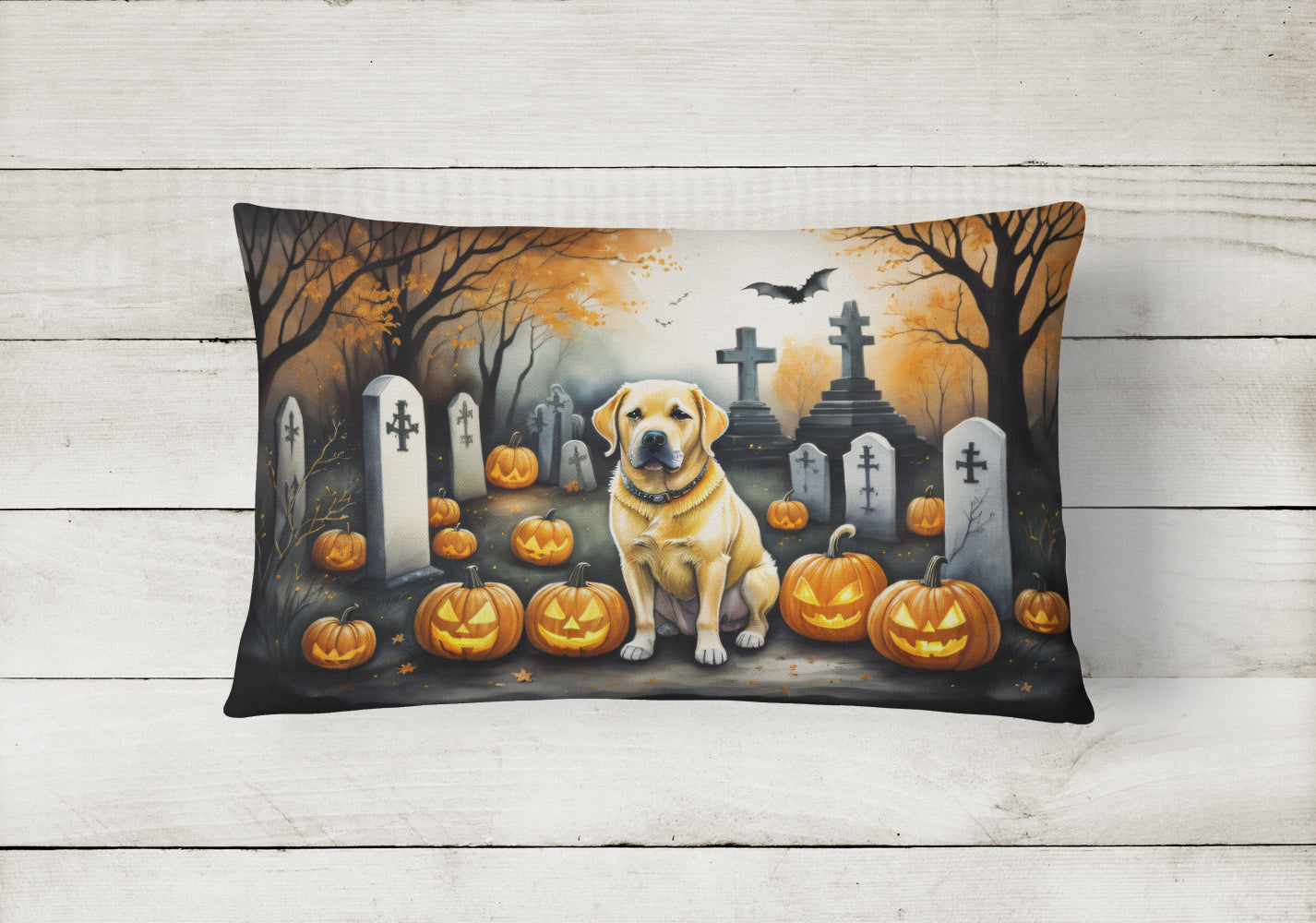 Yellow Labrador Retriever Spooky Halloween Throw Pillow