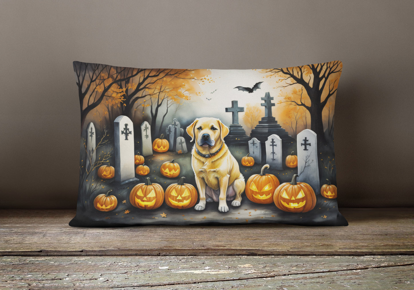 Yellow Labrador Retriever Spooky Halloween Throw Pillow