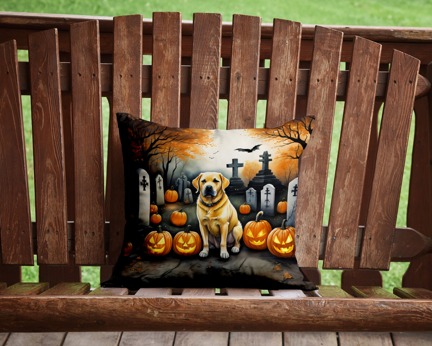 Yellow Labrador Retriever Spooky Halloween Throw Pillow