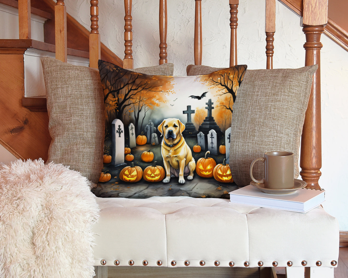 Yellow Labrador Retriever Spooky Halloween Throw Pillow