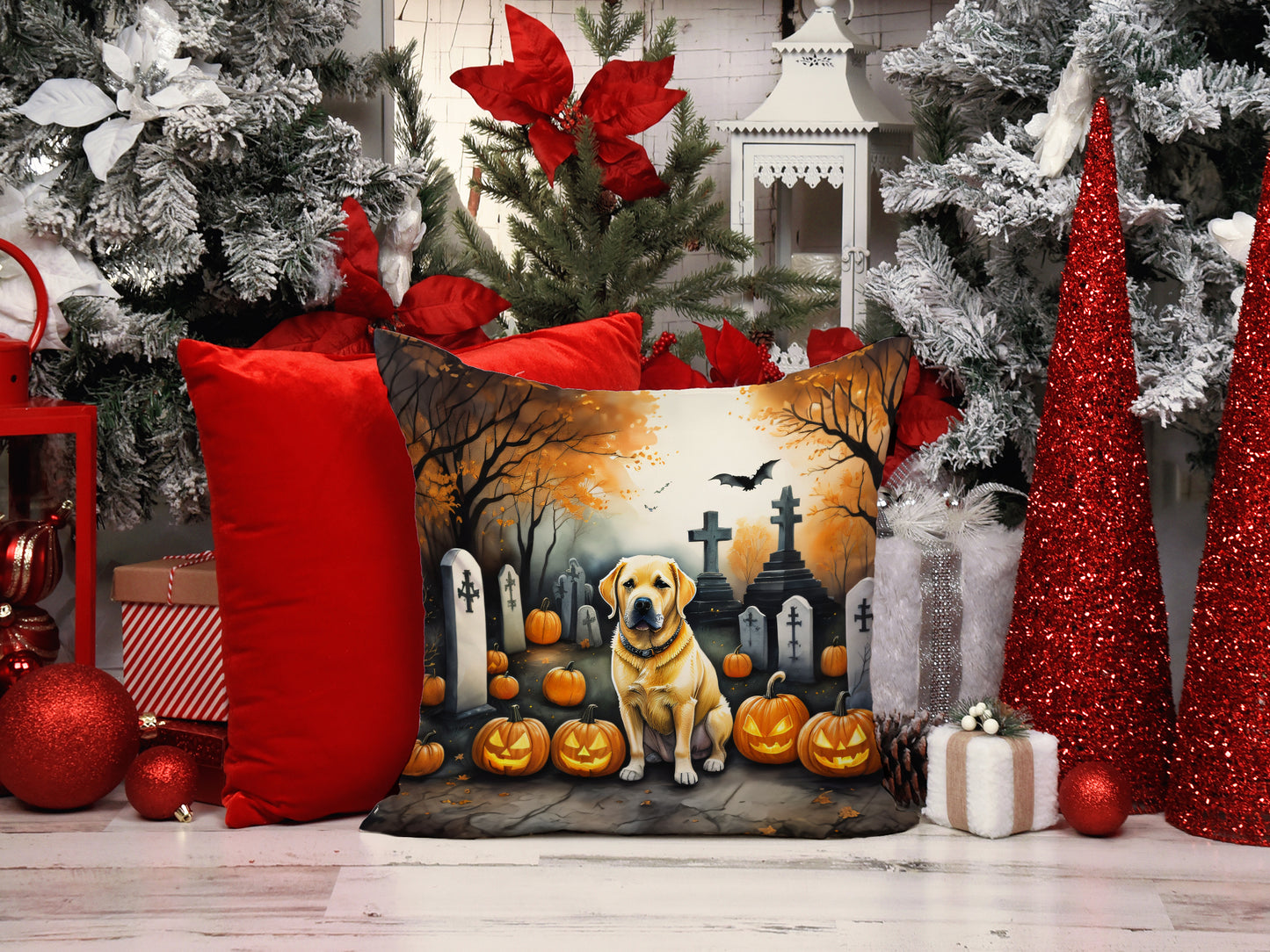 Yellow Labrador Retriever Spooky Halloween Throw Pillow