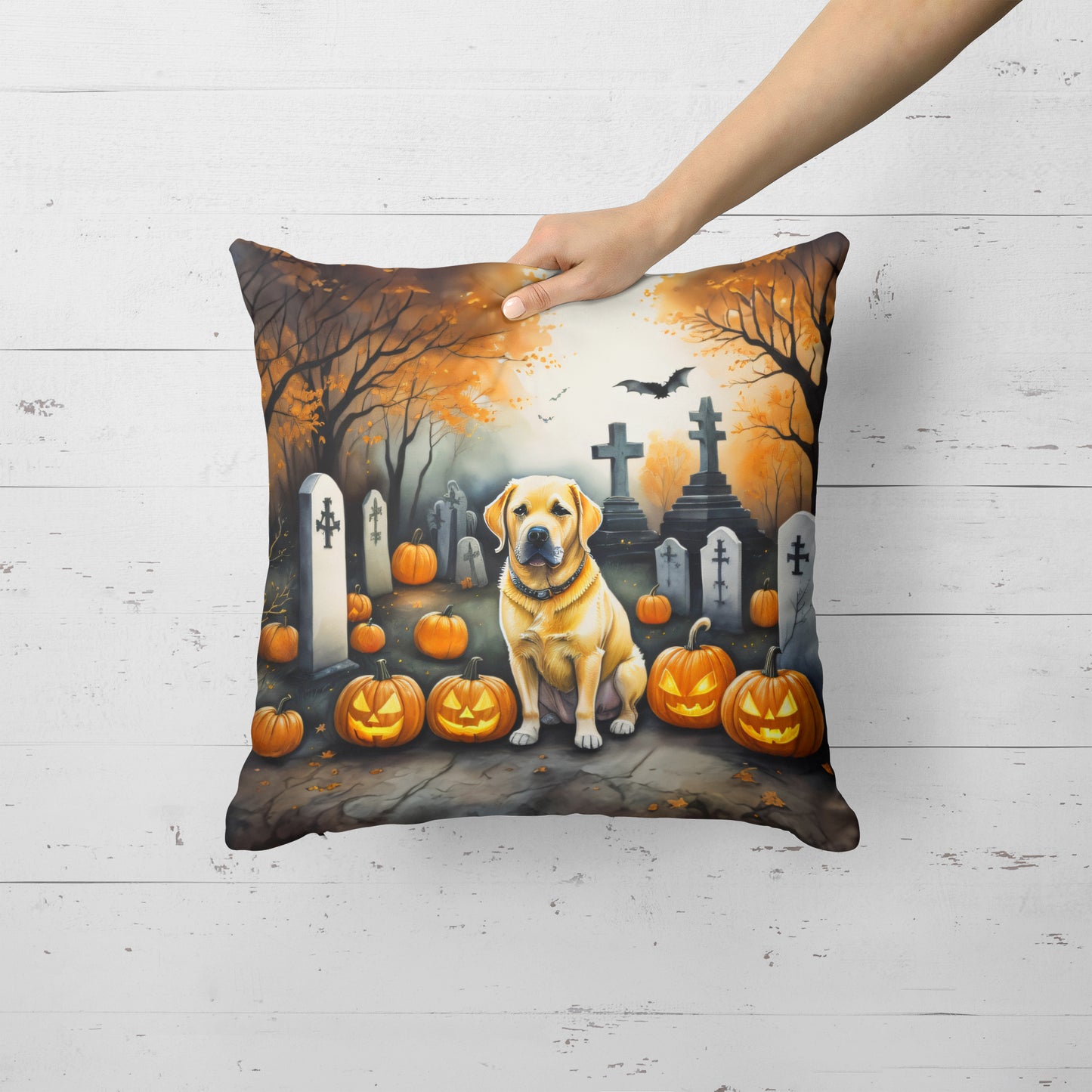 Yellow Labrador Retriever Spooky Halloween Throw Pillow