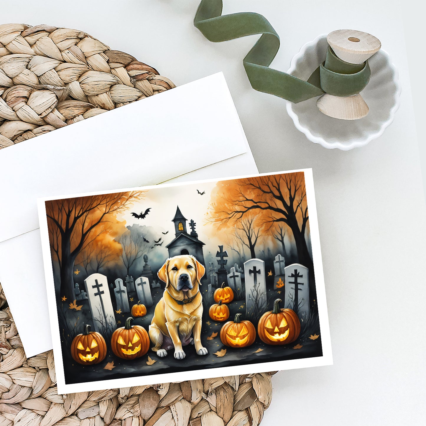 Yellow Labrador Retriever Spooky Halloween Greeting Cards Pack of 8