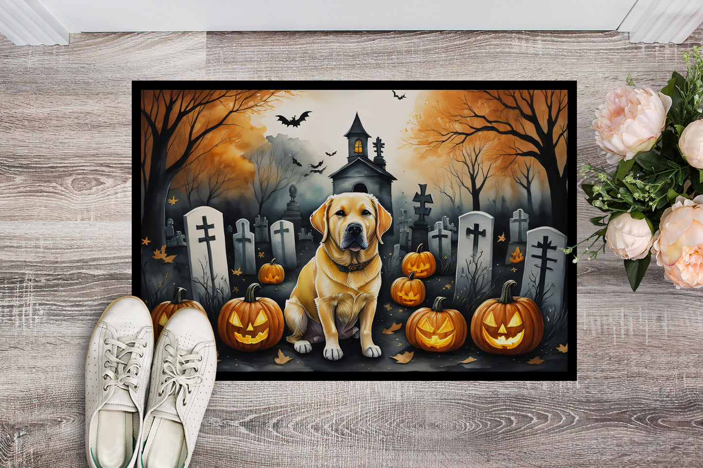 Yellow Labrador Retriever Spooky Halloween Doormat