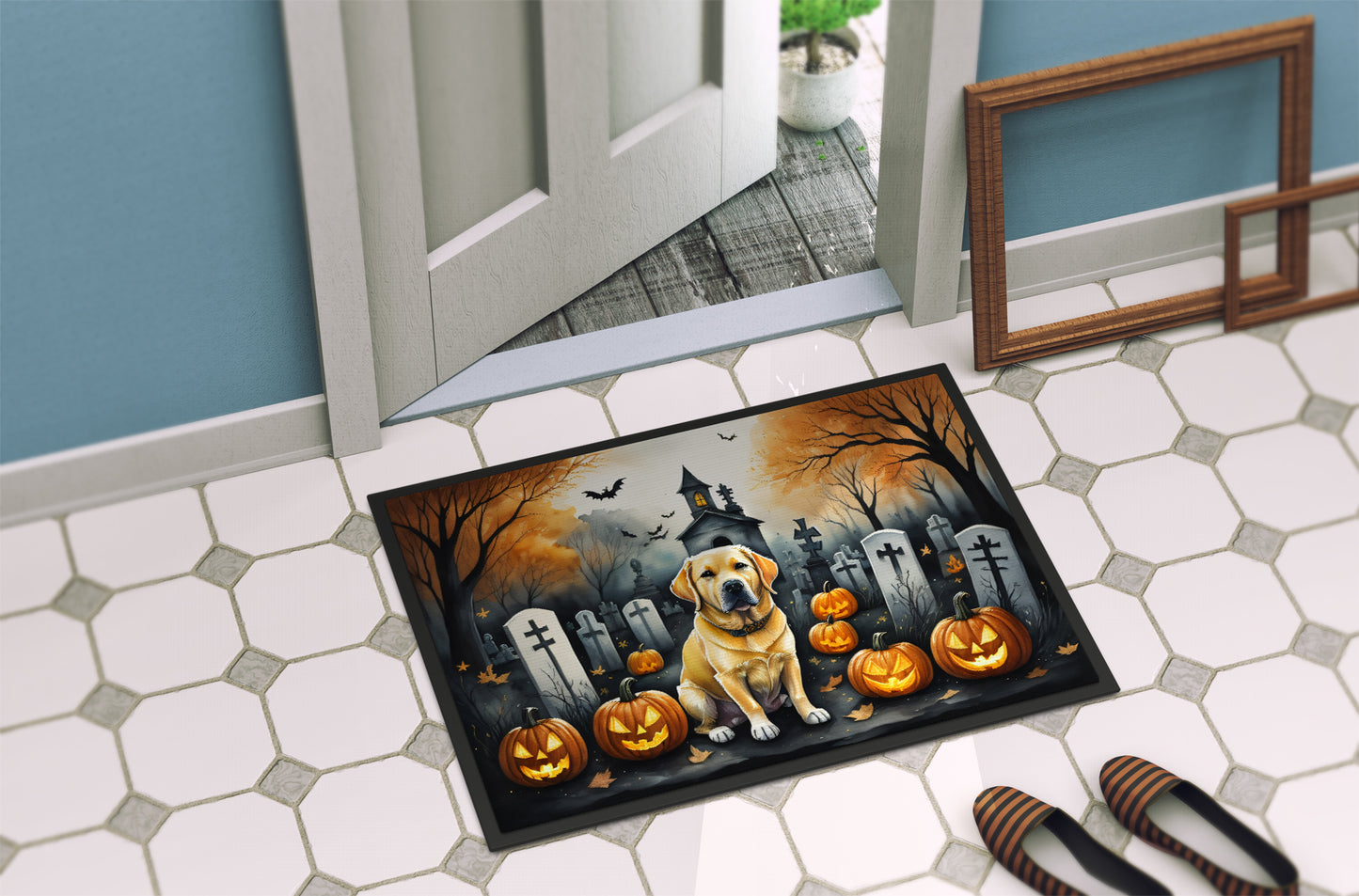 Yellow Labrador Retriever Spooky Halloween Doormat