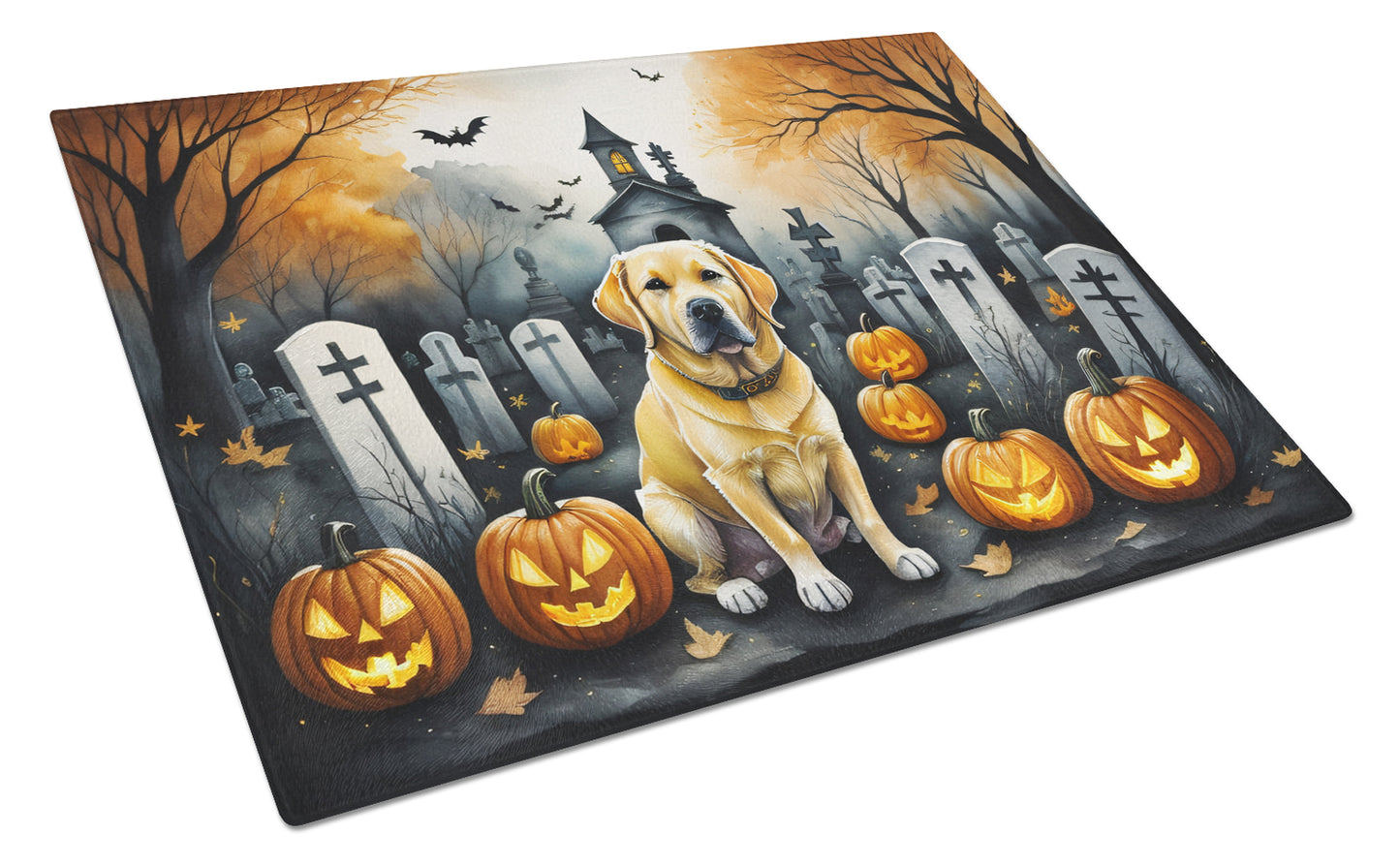 Buy this Yellow Labrador Retriever Spooky Halloween Glass Cutting Board