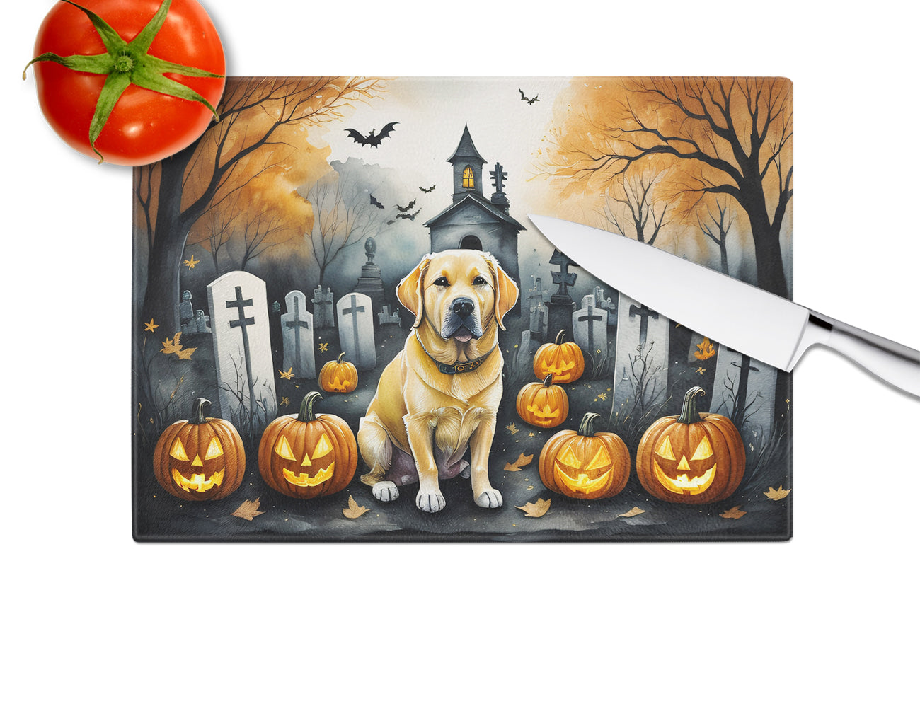 Yellow Labrador Retriever Spooky Halloween Glass Cutting Board