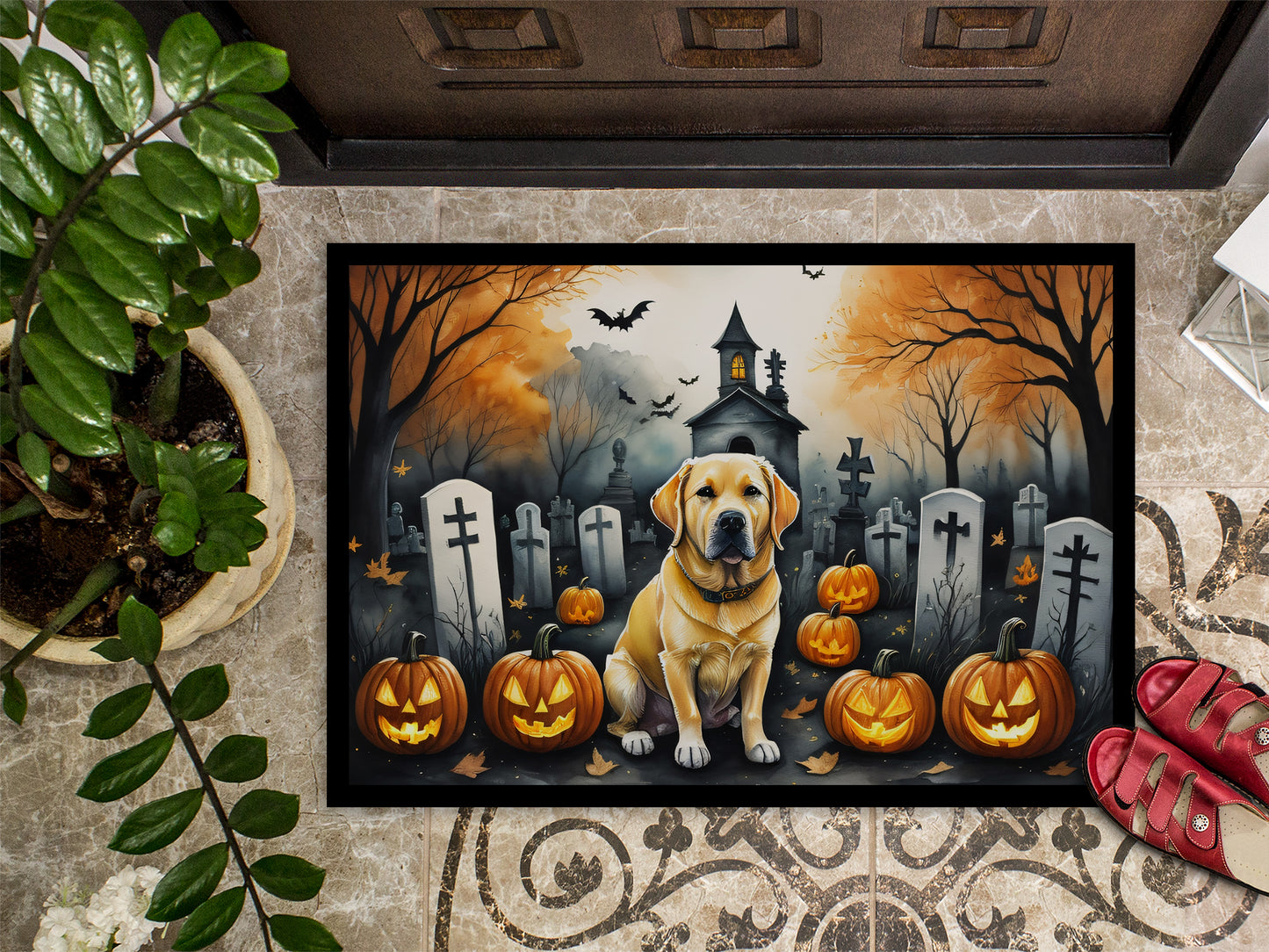 Yellow Labrador Retriever Spooky Halloween Doormat