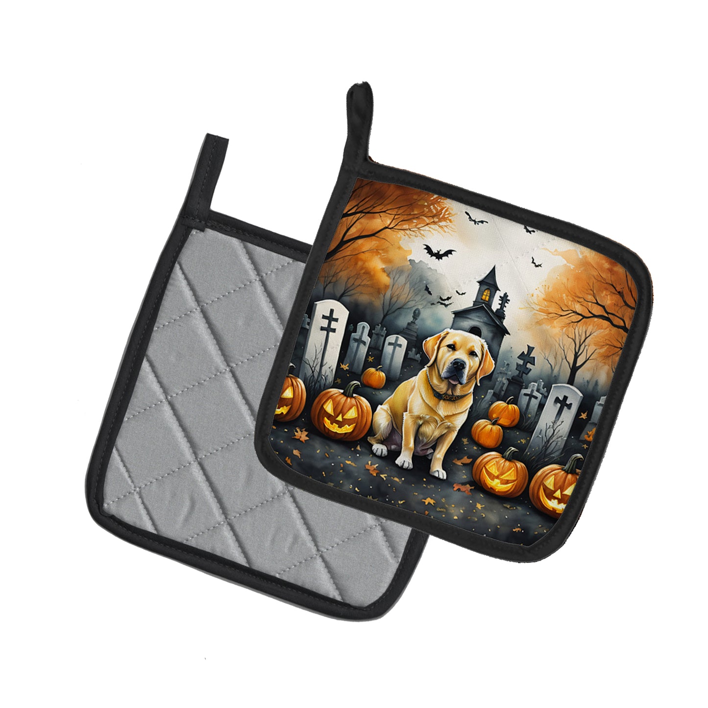 Yellow Labrador Retriever Spooky Halloween Pair of Pot Holders