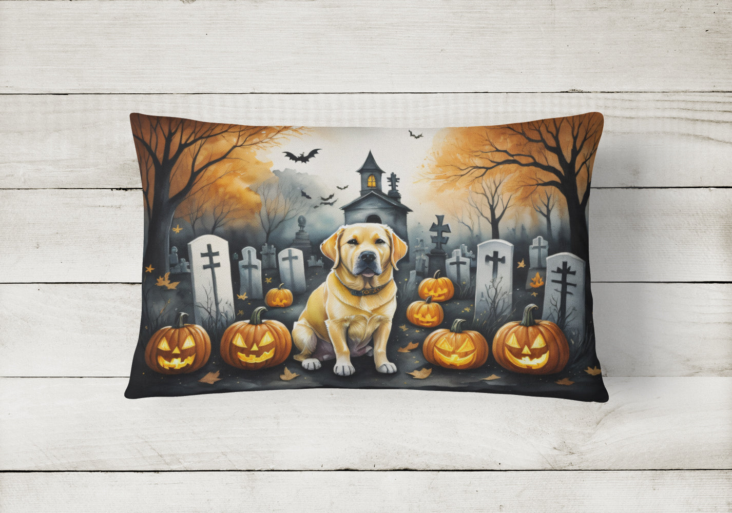 Yellow Labrador Retriever Spooky Halloween Throw Pillow