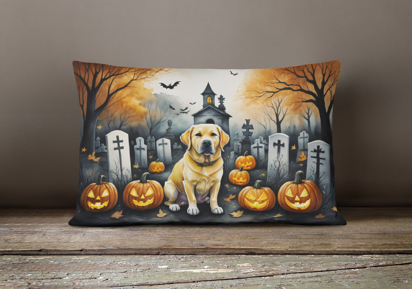 Yellow Labrador Retriever Spooky Halloween Throw Pillow