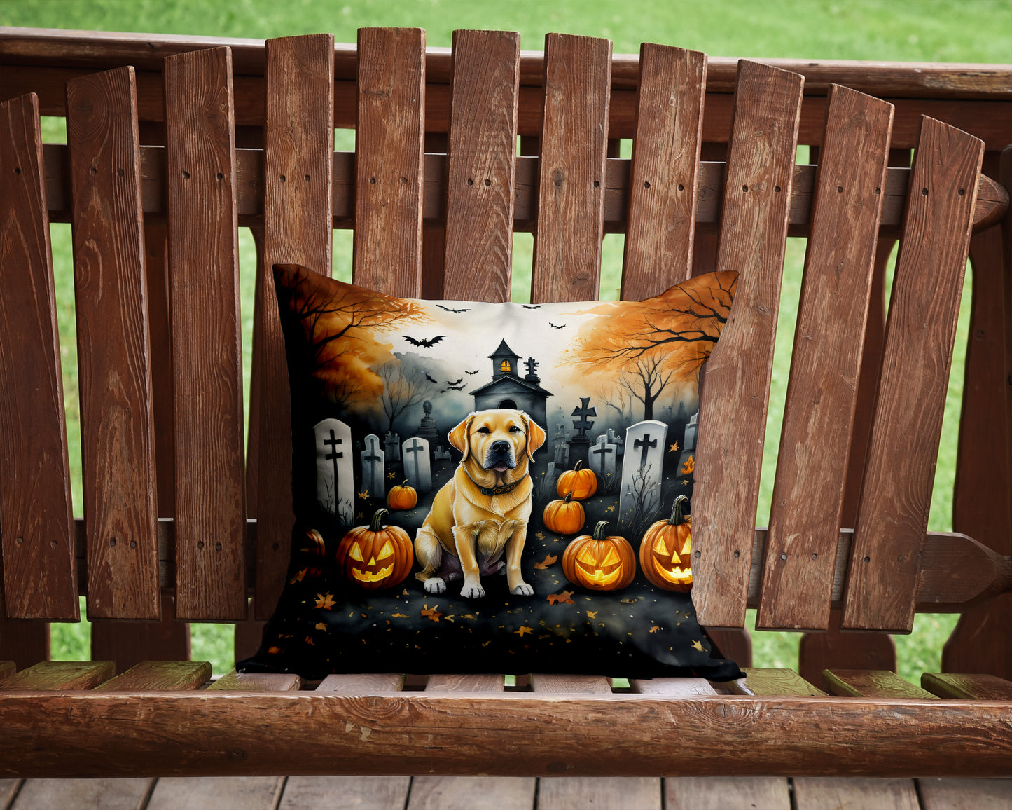 Yellow Labrador Retriever Spooky Halloween Throw Pillow