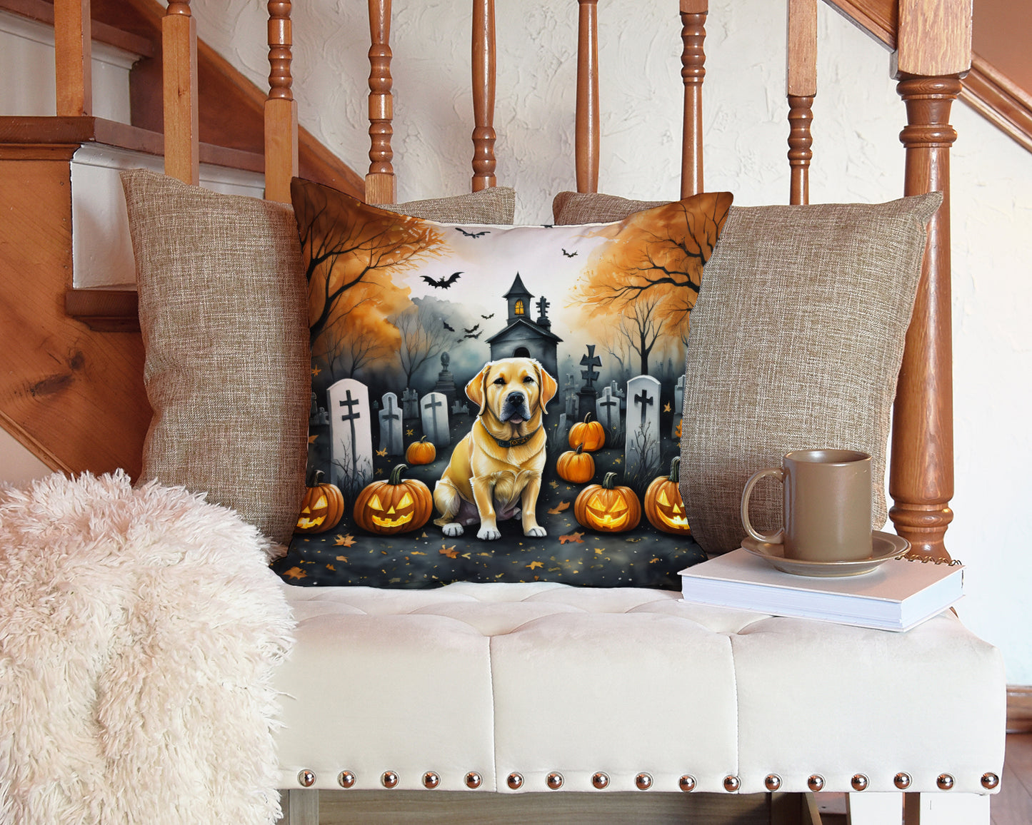 Yellow Labrador Retriever Spooky Halloween Throw Pillow