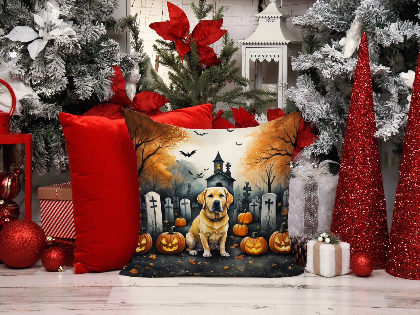 Yellow Labrador Retriever Spooky Halloween Throw Pillow