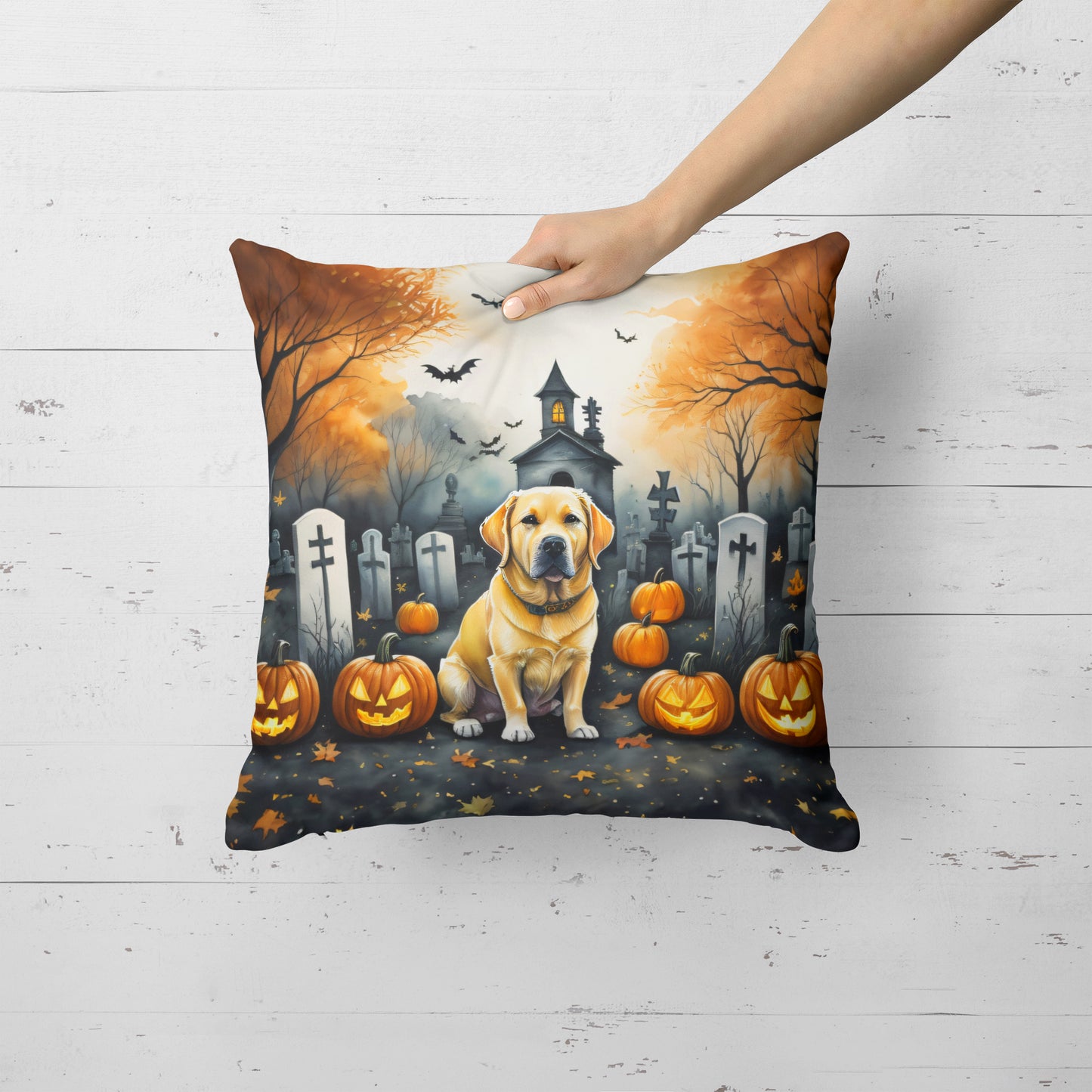 Yellow Labrador Retriever Spooky Halloween Throw Pillow