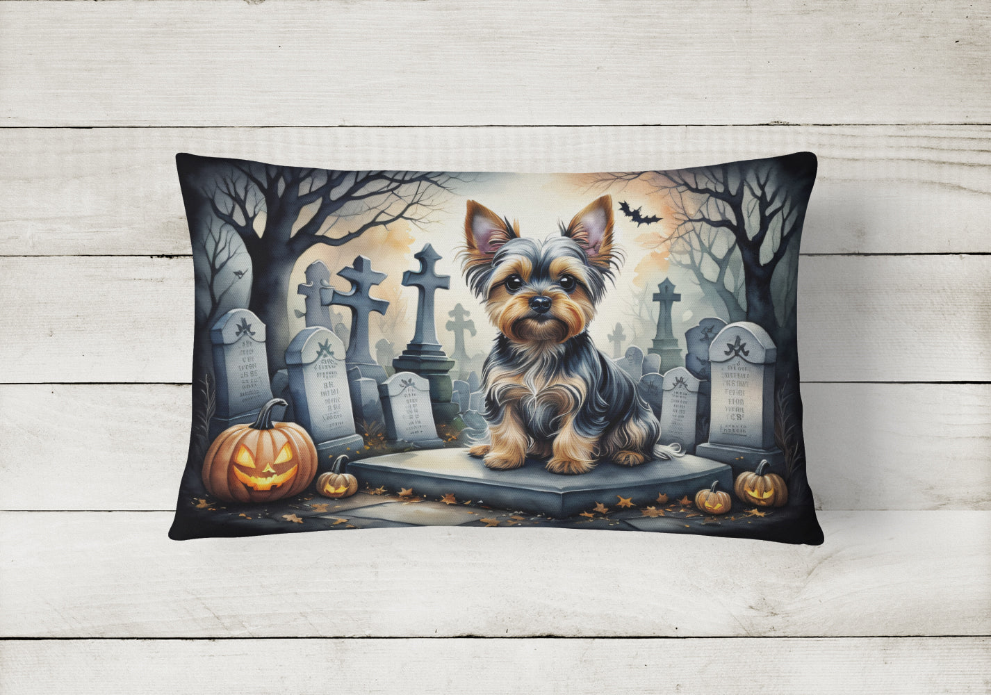 Yorkshire Terrier Spooky Halloween Throw Pillow