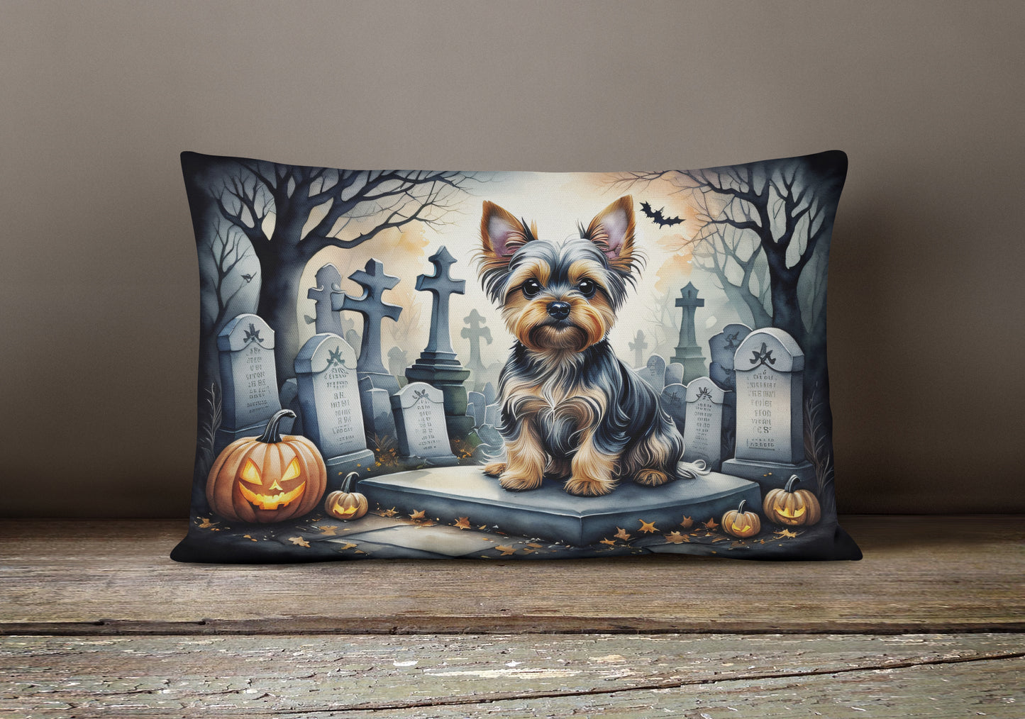 Yorkshire Terrier Spooky Halloween Throw Pillow