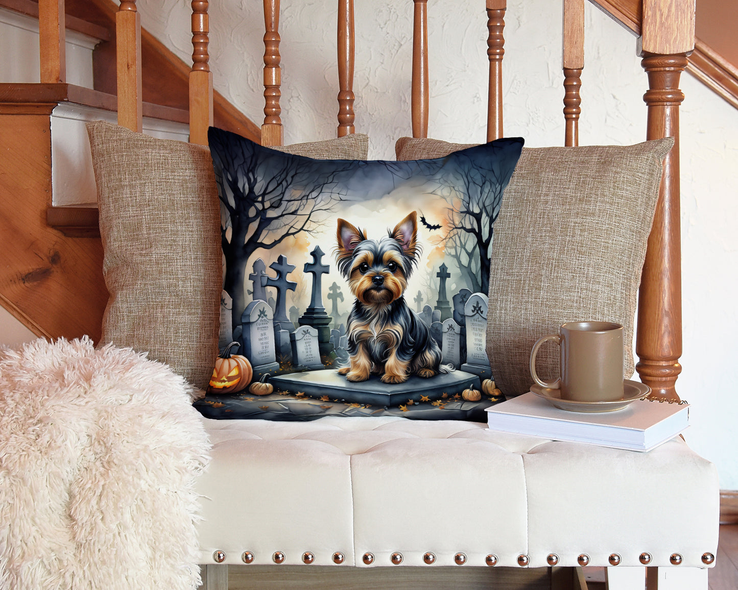 Yorkshire Terrier Spooky Halloween Throw Pillow