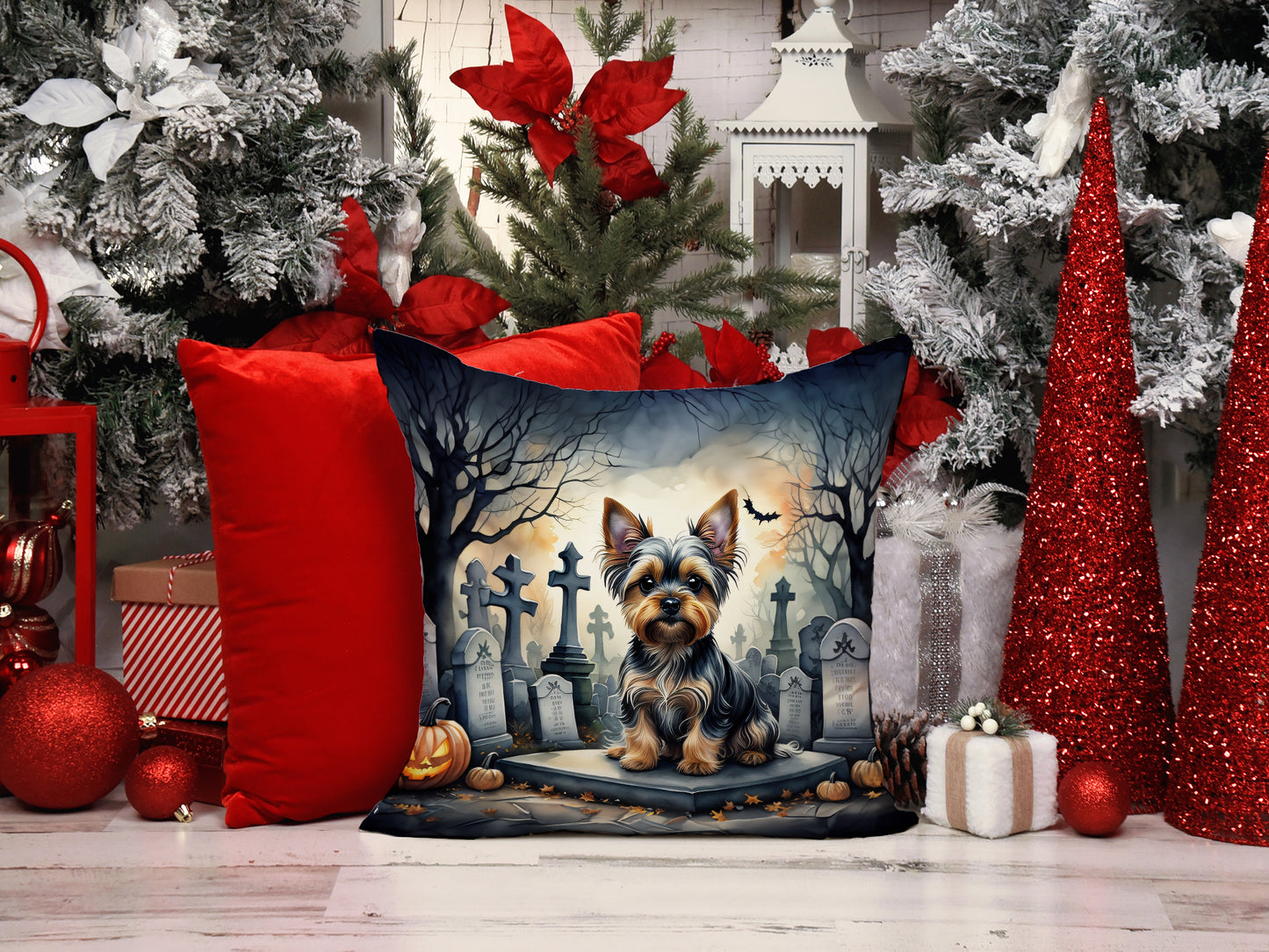 Yorkshire Terrier Spooky Halloween Throw Pillow