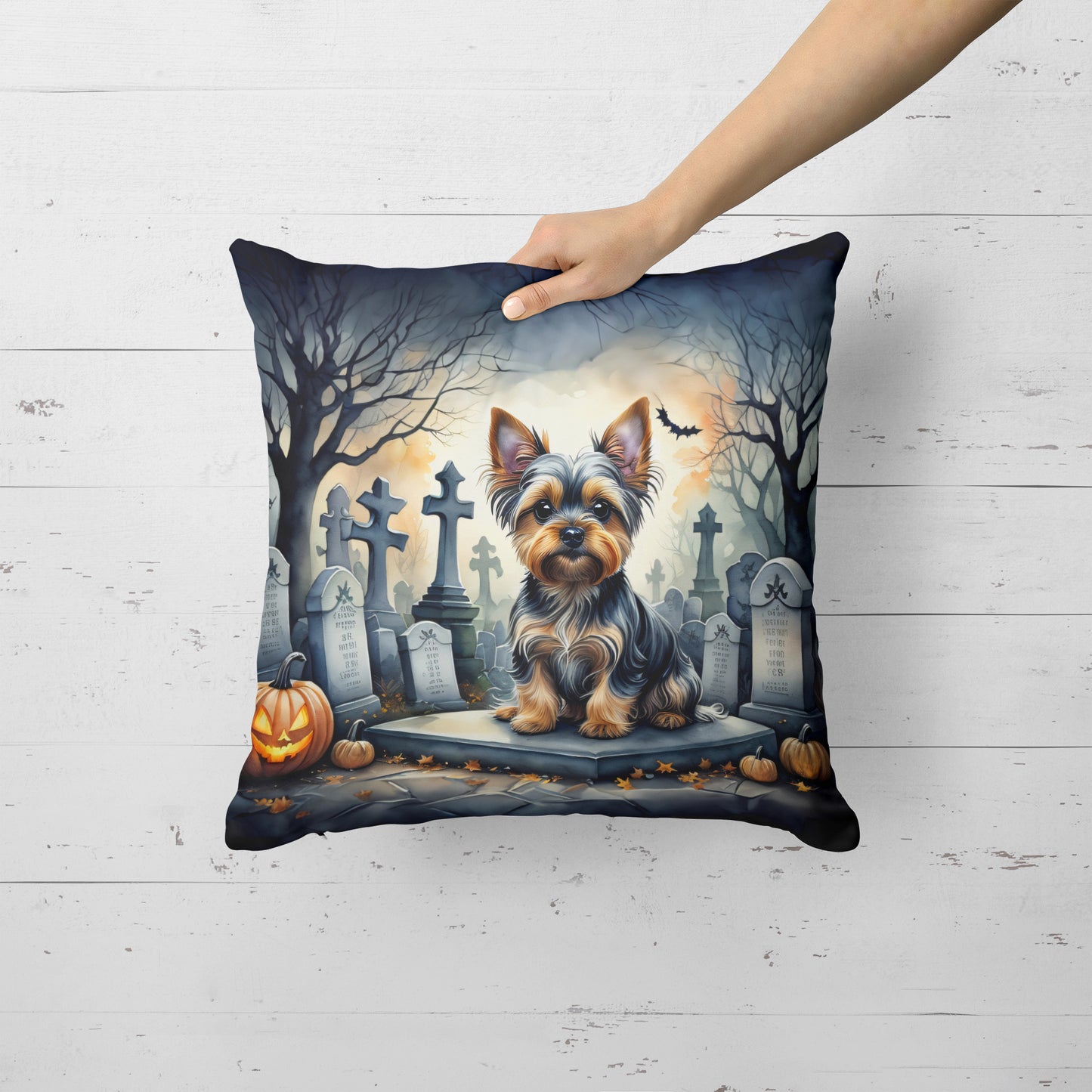 Yorkshire Terrier Spooky Halloween Throw Pillow