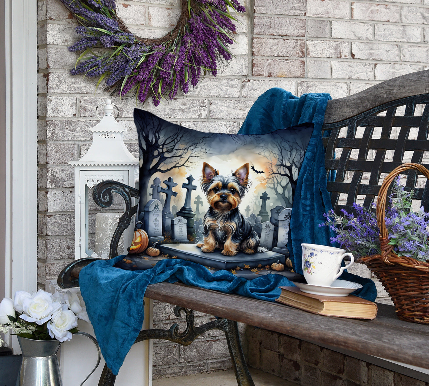 Yorkshire Terrier Spooky Halloween Throw Pillow