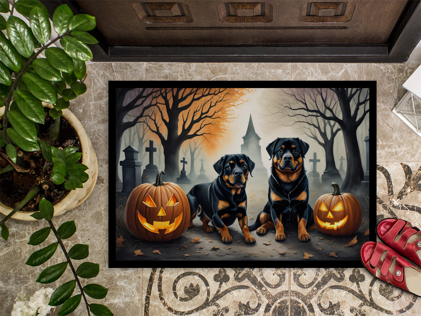 Rottweiler Spooky Halloween Doormat