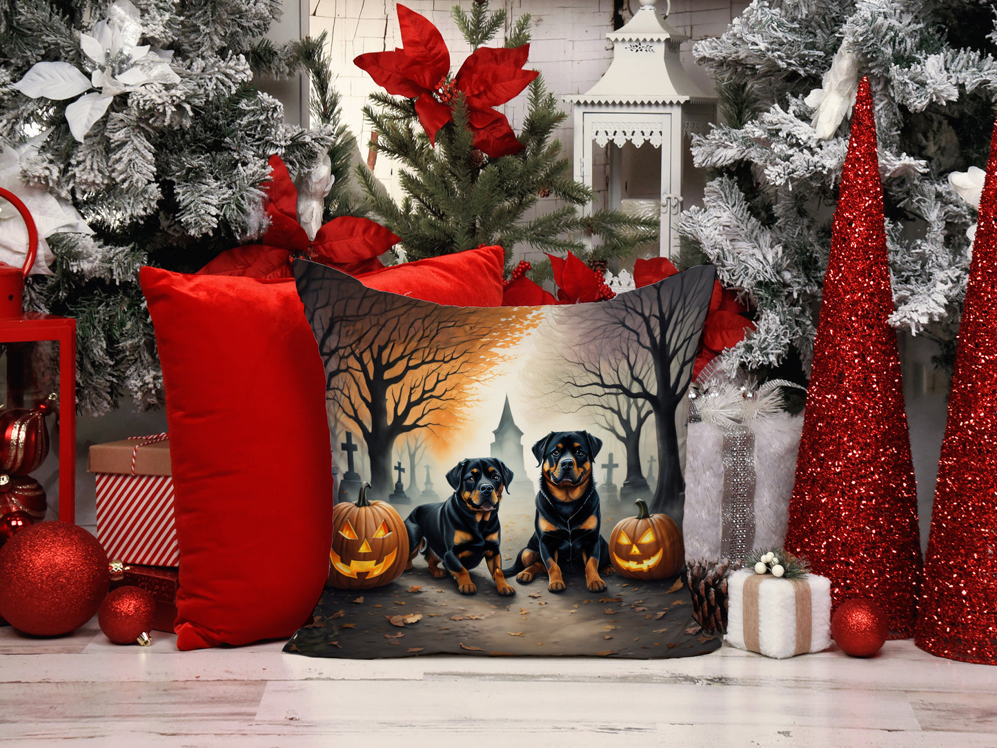 Rottweiler Spooky Halloween Throw Pillow