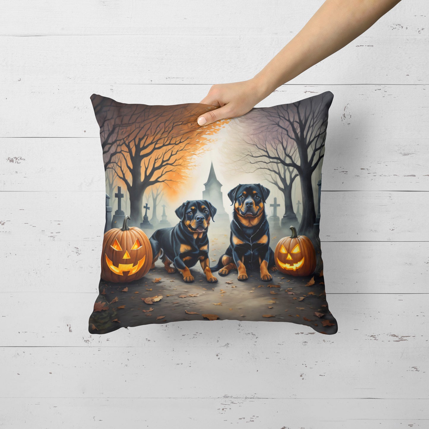 Rottweiler Spooky Halloween Throw Pillow