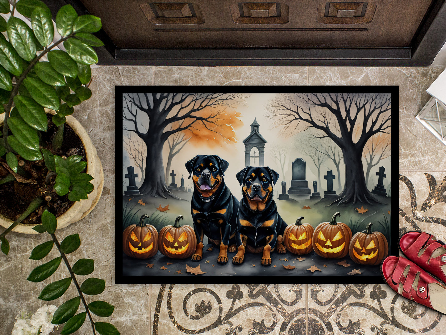 Rottweiler Spooky Halloween Doormat