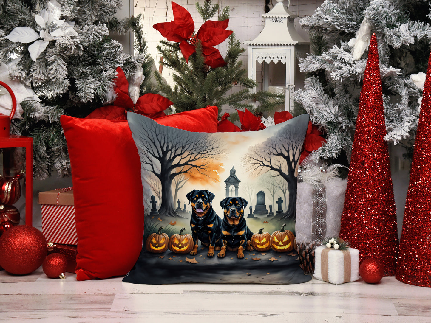 Rottweiler Spooky Halloween Throw Pillow